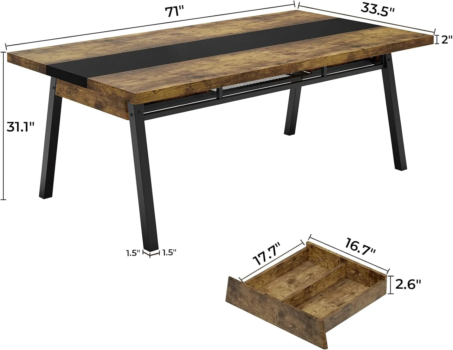 Brown 71-inch Rectangular Metal Frame Dining Table C5369