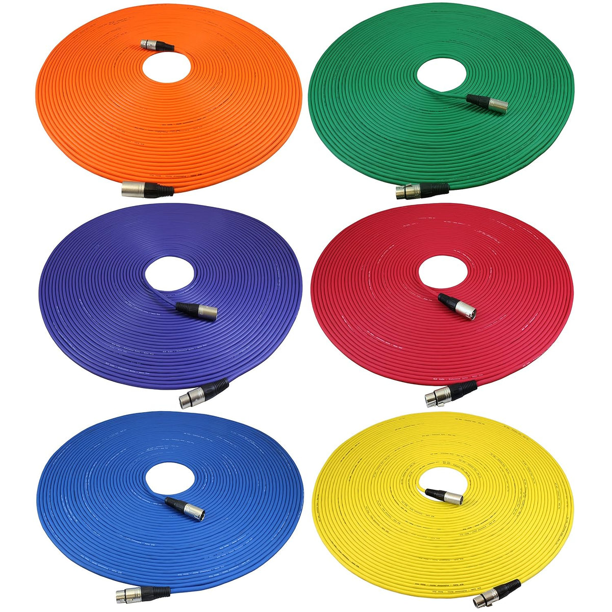 100ft XLR Male to Female Colored Mic Cable 6 Pack M8453