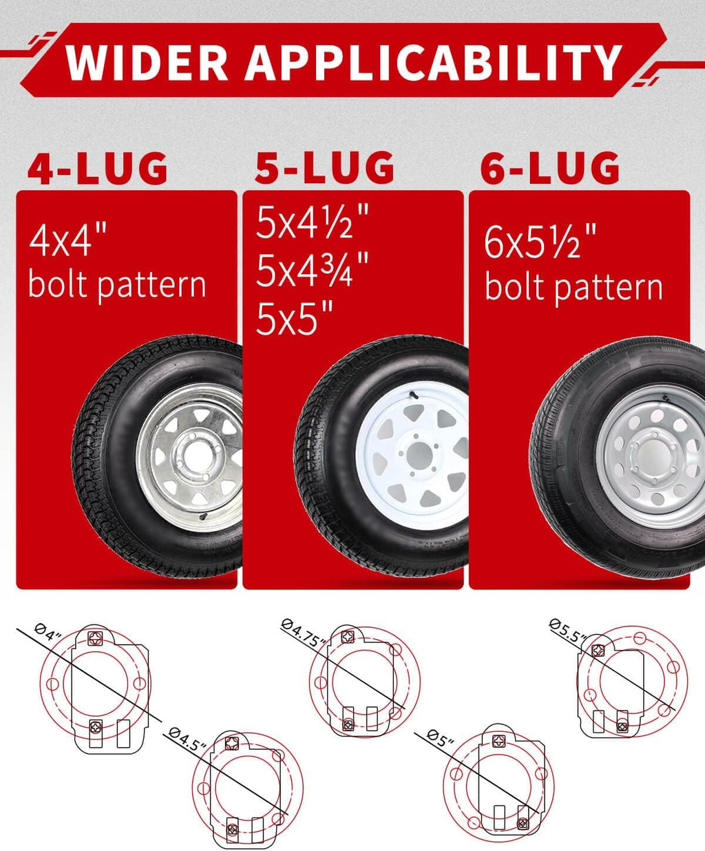 Trailer Spare Tire Mount Carrier, 4 & 5 & 6 Lugs, Pack of 2 Z767