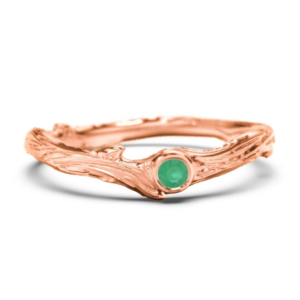 10k Rose Gold Organic Twig Band with Birthstone and Aquamarine Stone A97864
