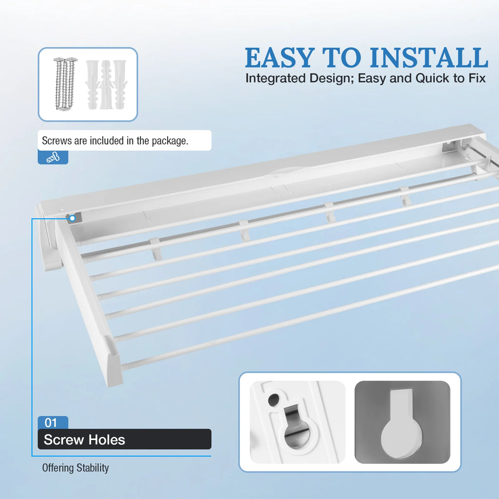 White Wall Mounted Foldable Clothes Drying Rack X322044