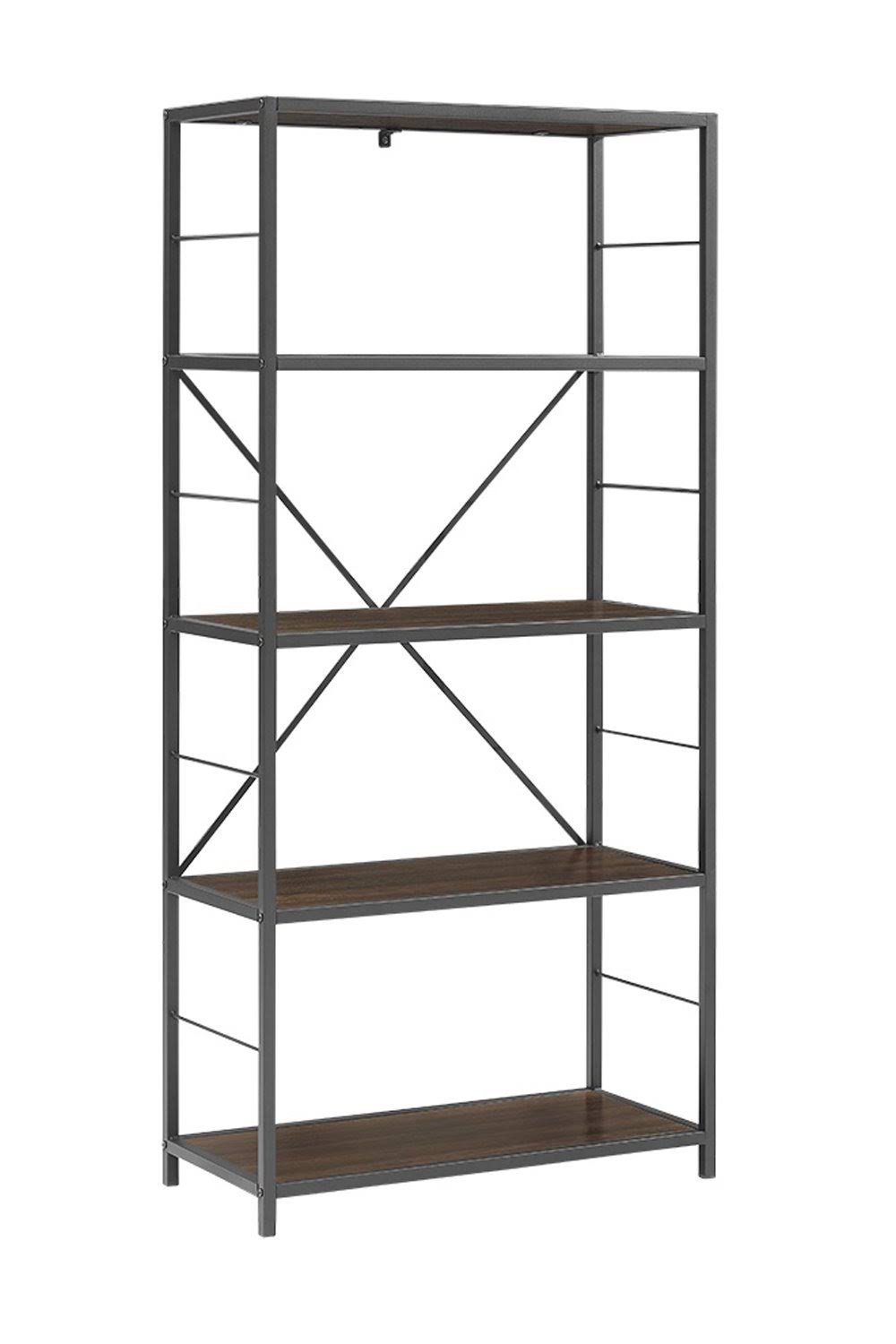Rustic Metal and Wood Media Bookshelf S158938