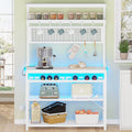 White 6-Tier Bakers Rack with Power Outlet and LED Lights I974