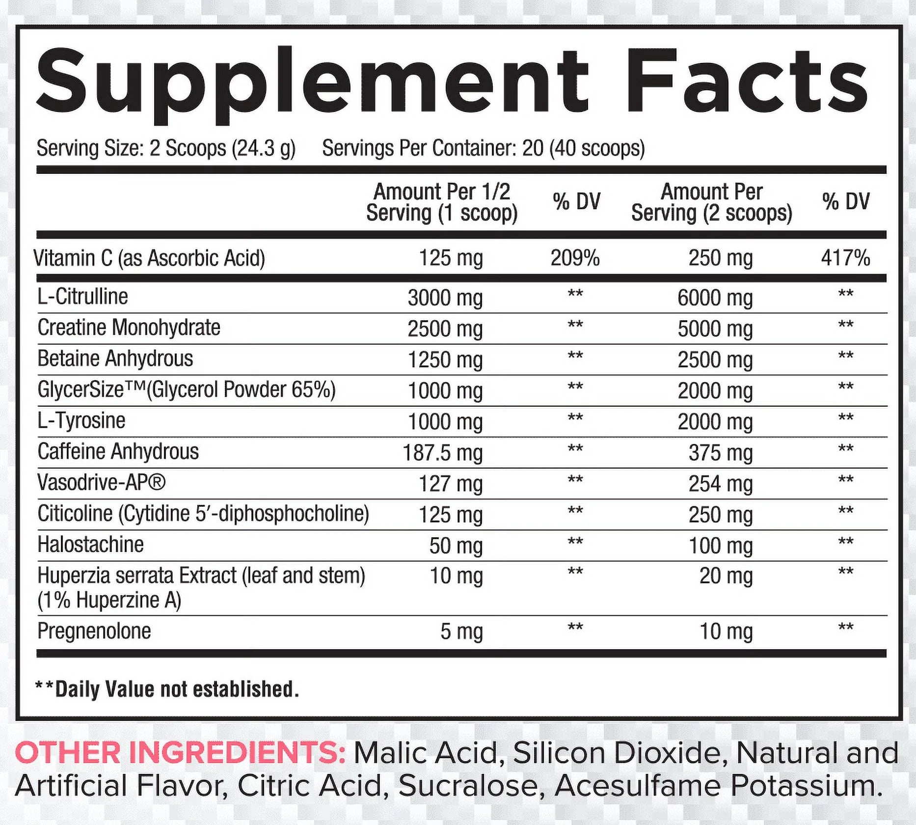 20 Fully Dosed Servings Pre Workout X497018