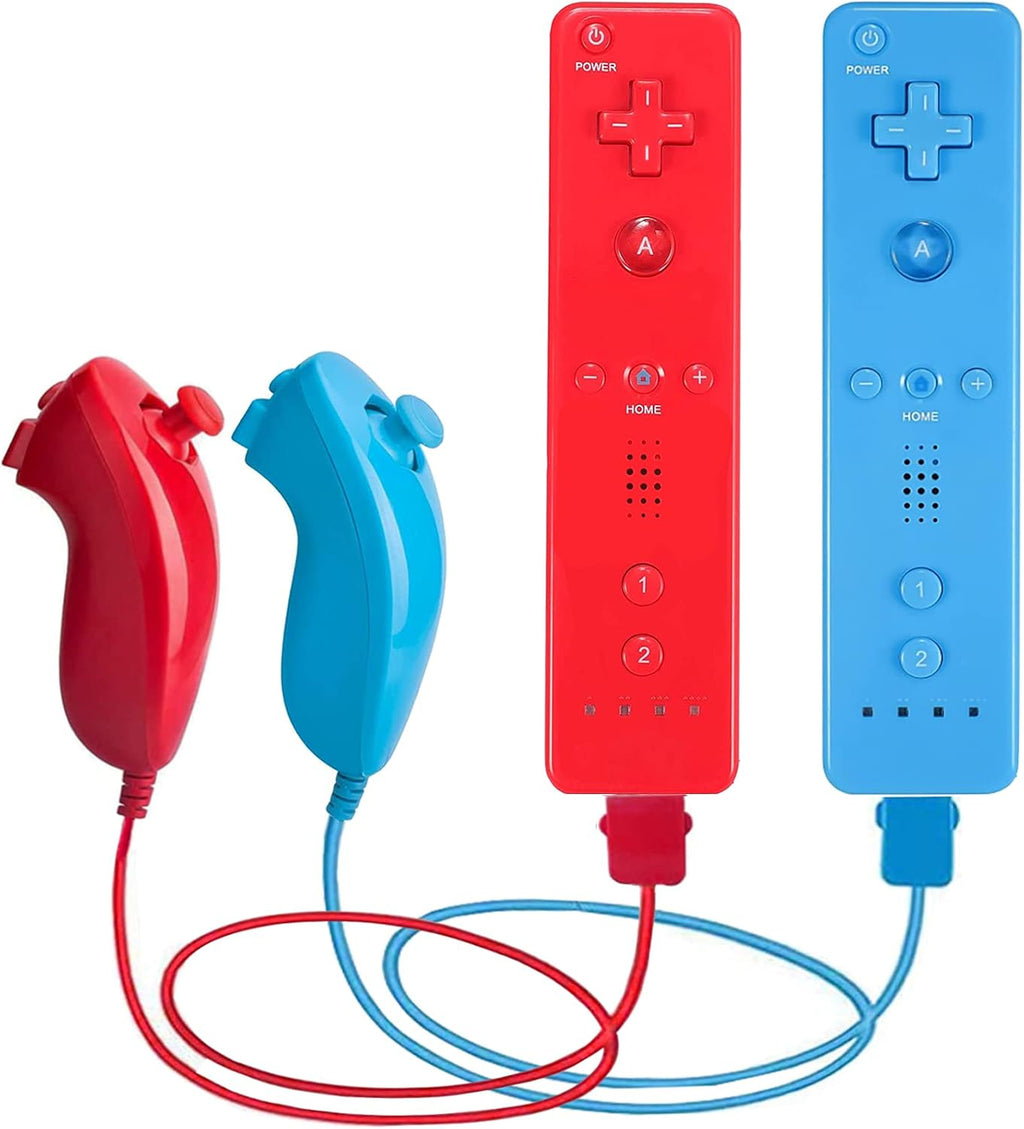 2 Pack Remote Controller and Nunchuck Joystick with Silicone Case and Wrist Strap (Pink and Blue) W1561