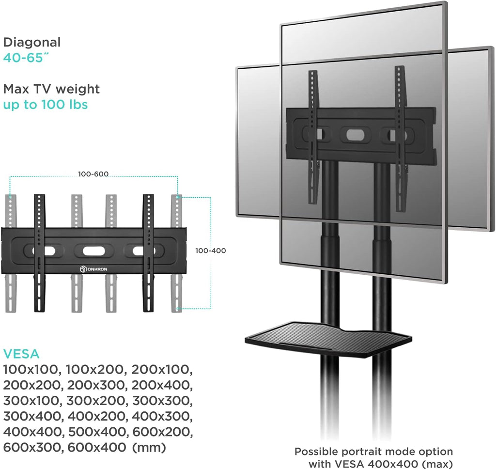 Mobile TV Stand Rolling TV Cart for 40 to 65 Inch LCD LED TV Screens with Wheels Shelves Z621