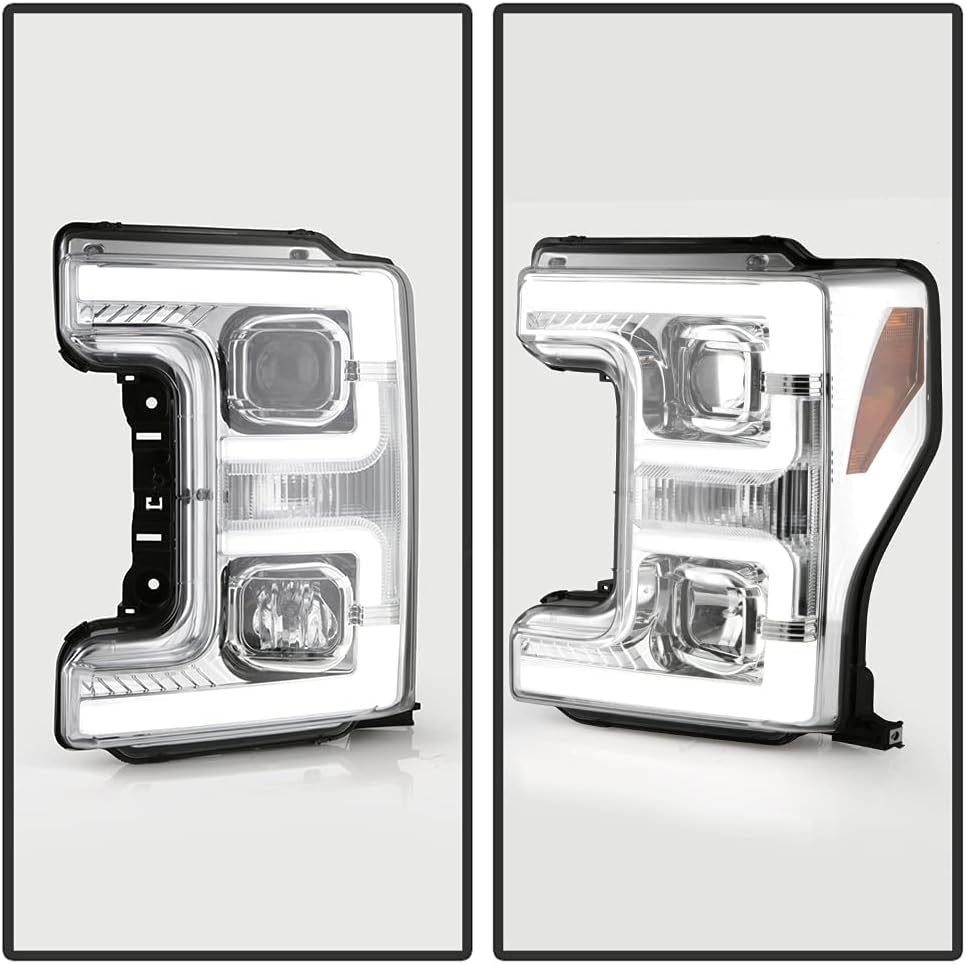 Chrome Dual LED Tube Projector Headlights Set Left+Right U1748