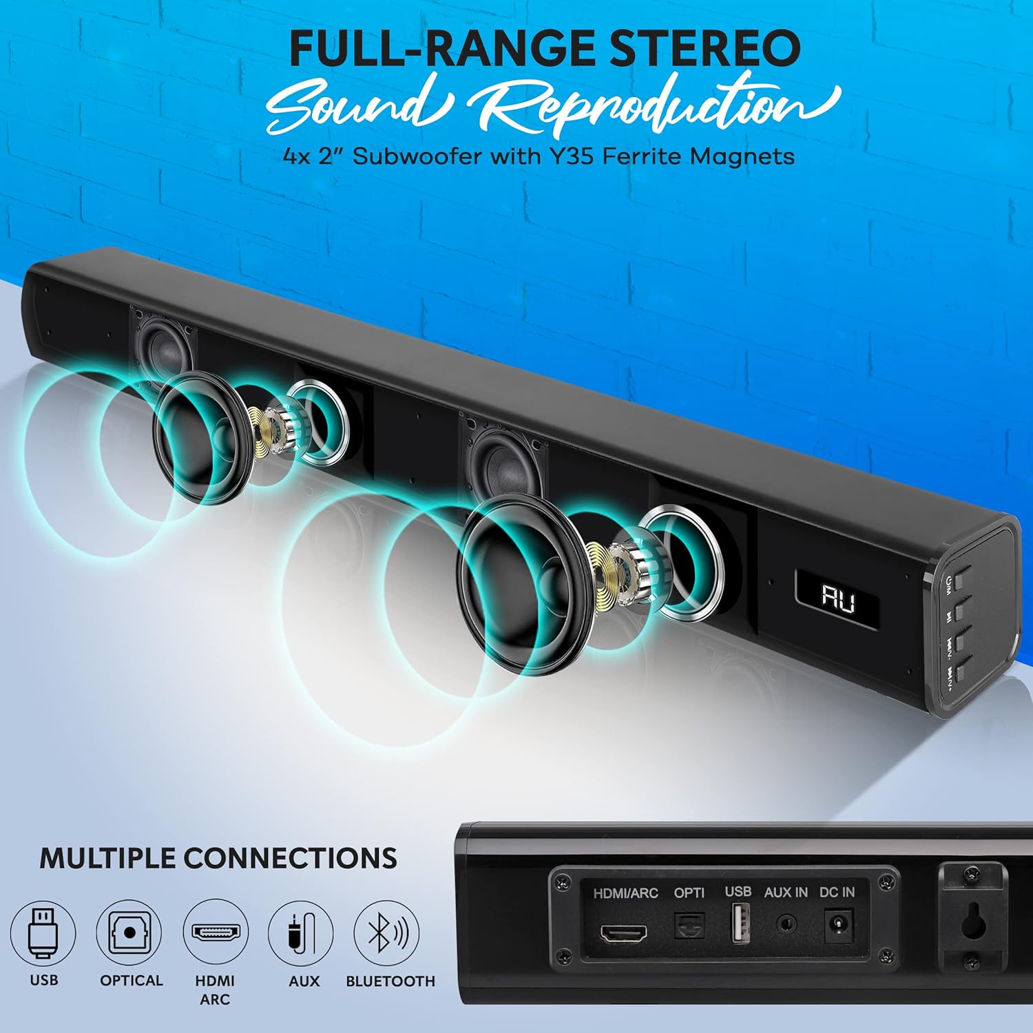 TV Speaker Soundbar with Bluetooth, Wall Mountable, 32 with Remote Control H910425