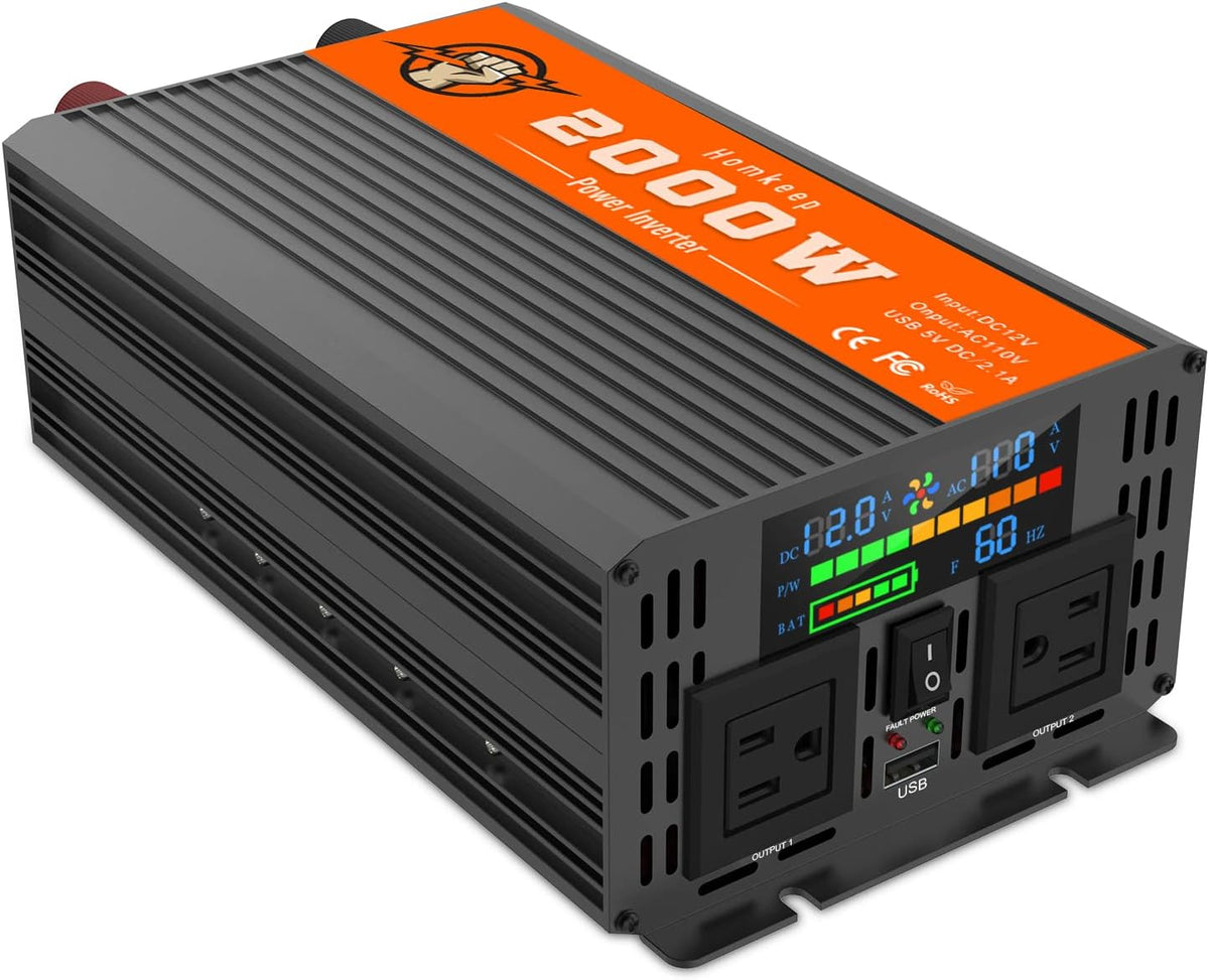 2000 Watts 12V to 110V Modified Sine Wave Power Inverter with Dual AC Outlets and USB Port B526991