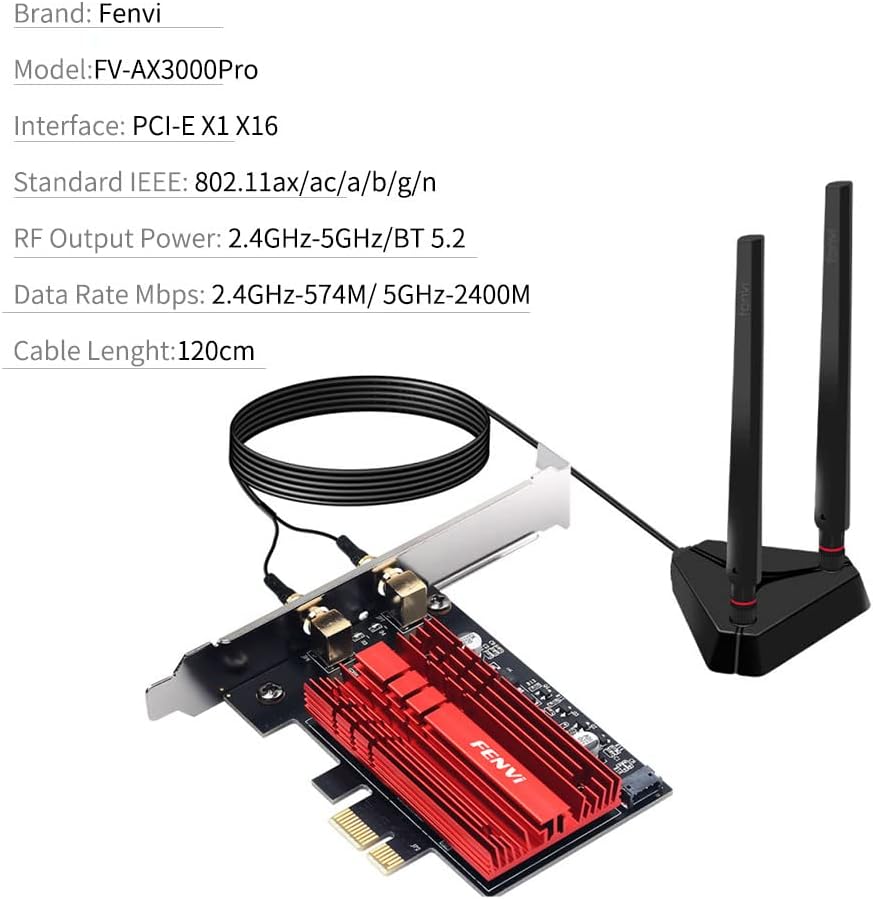 WiFi 6E PCI-E Network Card Tri-Band BT5.2 Wireless Gigabit 802.11ax MU-MIMO PCIe WiFi Adapter with High Gain Antenna Pack of 2 E668368