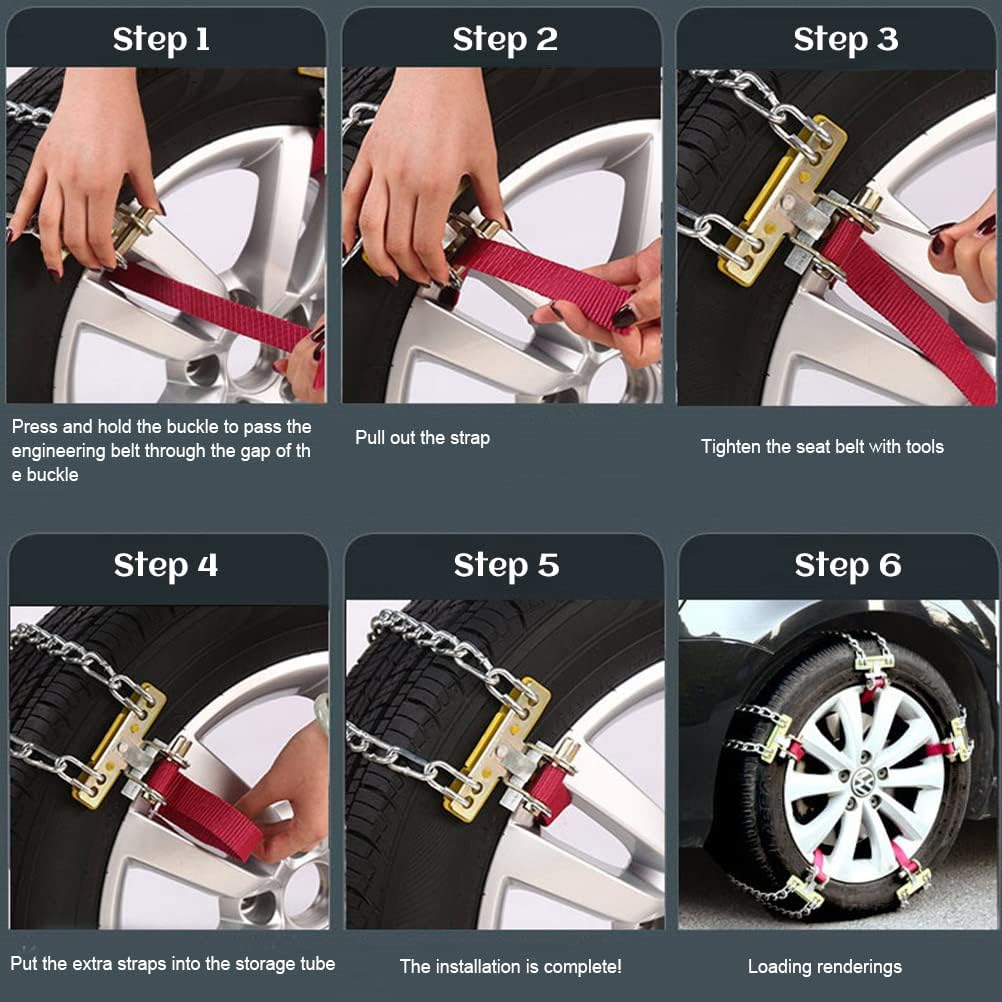 Snow Chains for Car, Anti Slip, Tire Width 165-275mm, Heavy Duty, Pack of 2 U848267
