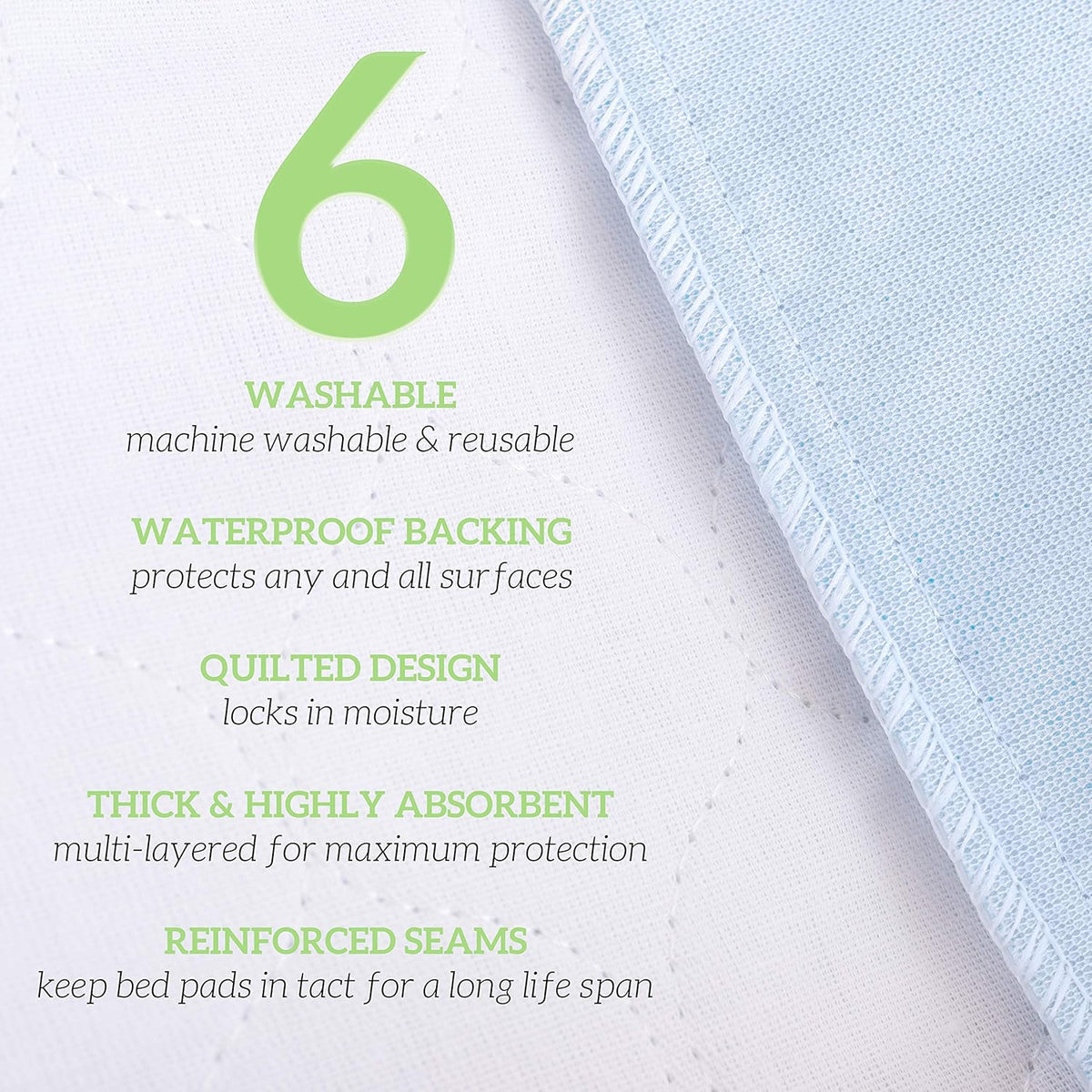 Washable Large Bed Pads, Pack of 6, 34 x 36 U44191