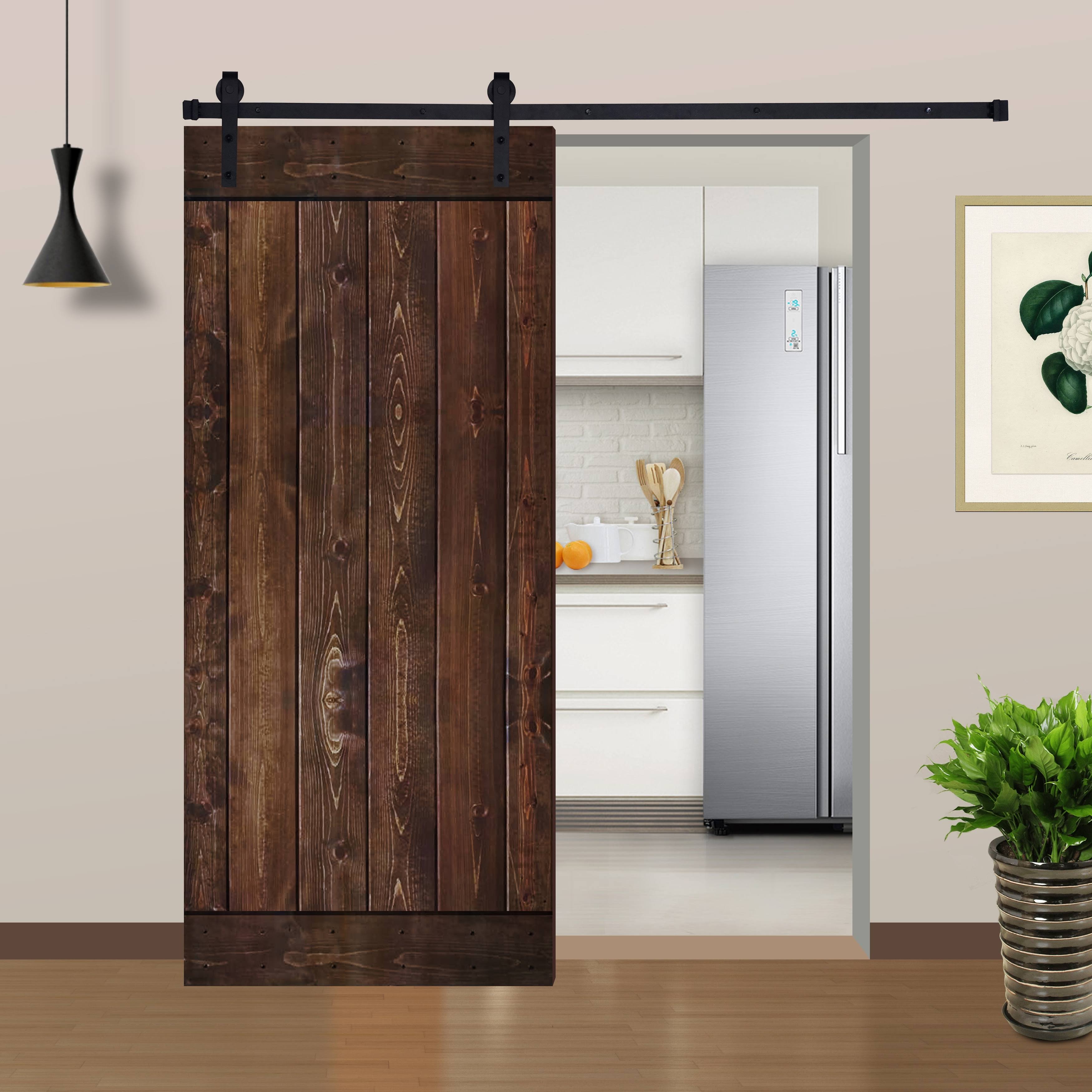 Paneled Manufactured Wood Barn Door with Installation Hardware Kit R28260