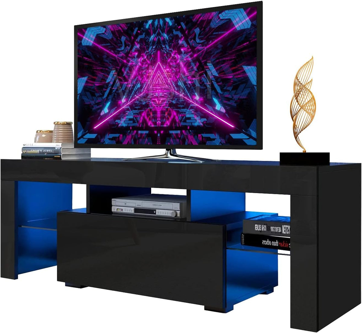 Black LED TV Stand with Storage Cabinet F350
