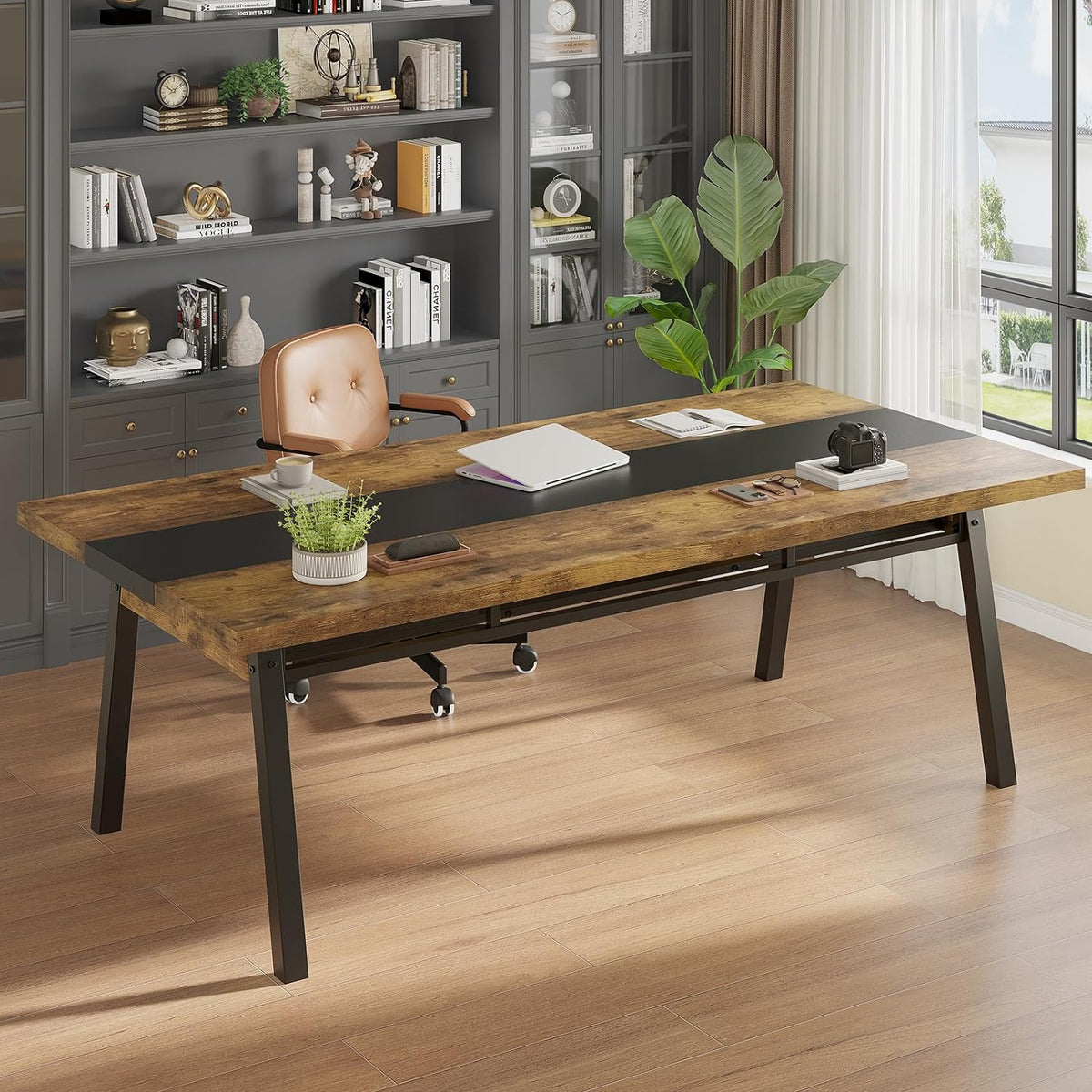 Brown 71-inch Rectangular Metal Frame Dining Table C5369