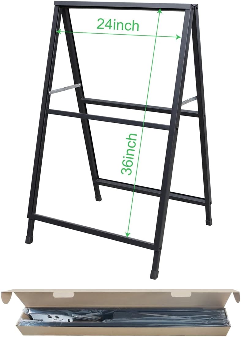 Heavy Duty Double-Sided Folding A-Frame Sidewalk Sign 24x36 Inch Black Coated Steel Metal Frame Only Pack of 2 R7484