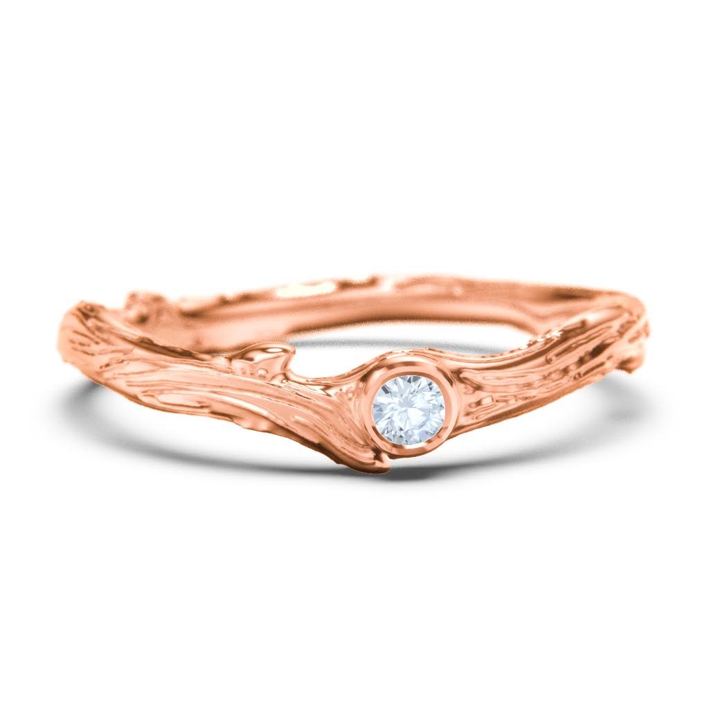 10k Rose Gold Organic Twig Band with Birthstone and Aquamarine Stone A97864