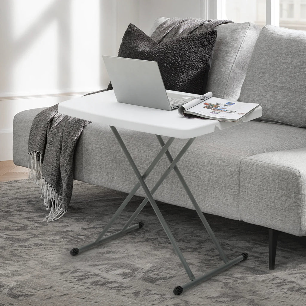 White Foldable TV Tray Table with Metal Frame F21458