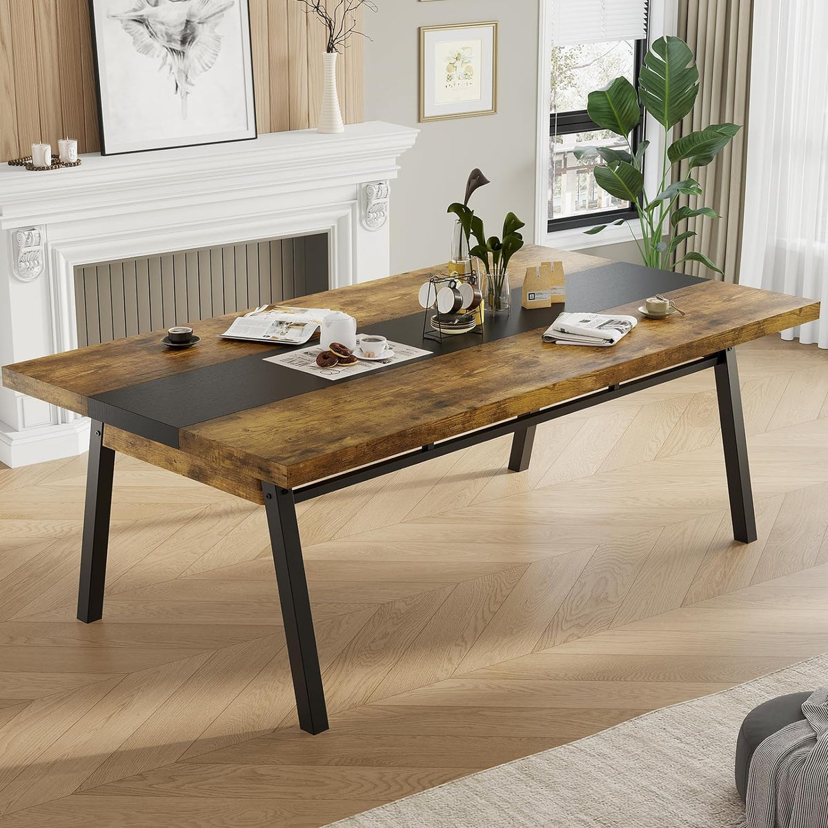 Brown 71-inch Rectangular Metal Frame Dining Table C5369