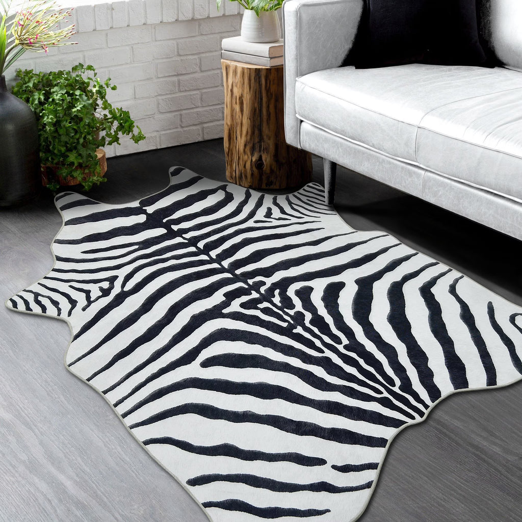 Black and White Zebra Print Area Rug B196