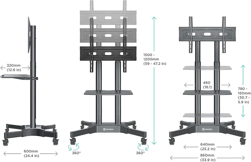 Mobile TV Stand Rolling TV Cart for 40 to 65 Inch LCD LED TV Screens with Wheels Shelves Z621