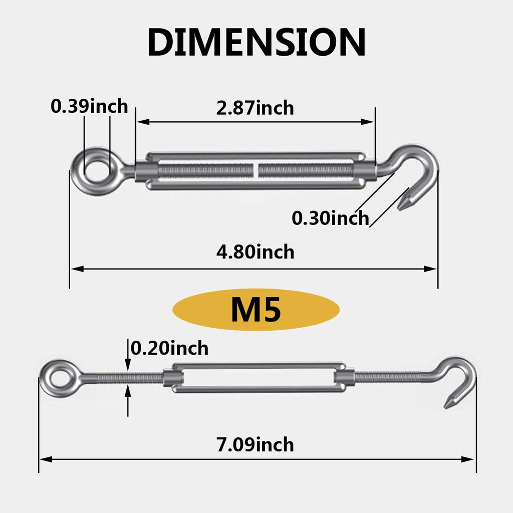304 Stainless Steel Adjustable Wire Rope Tensioner Kit with Hooks J202
