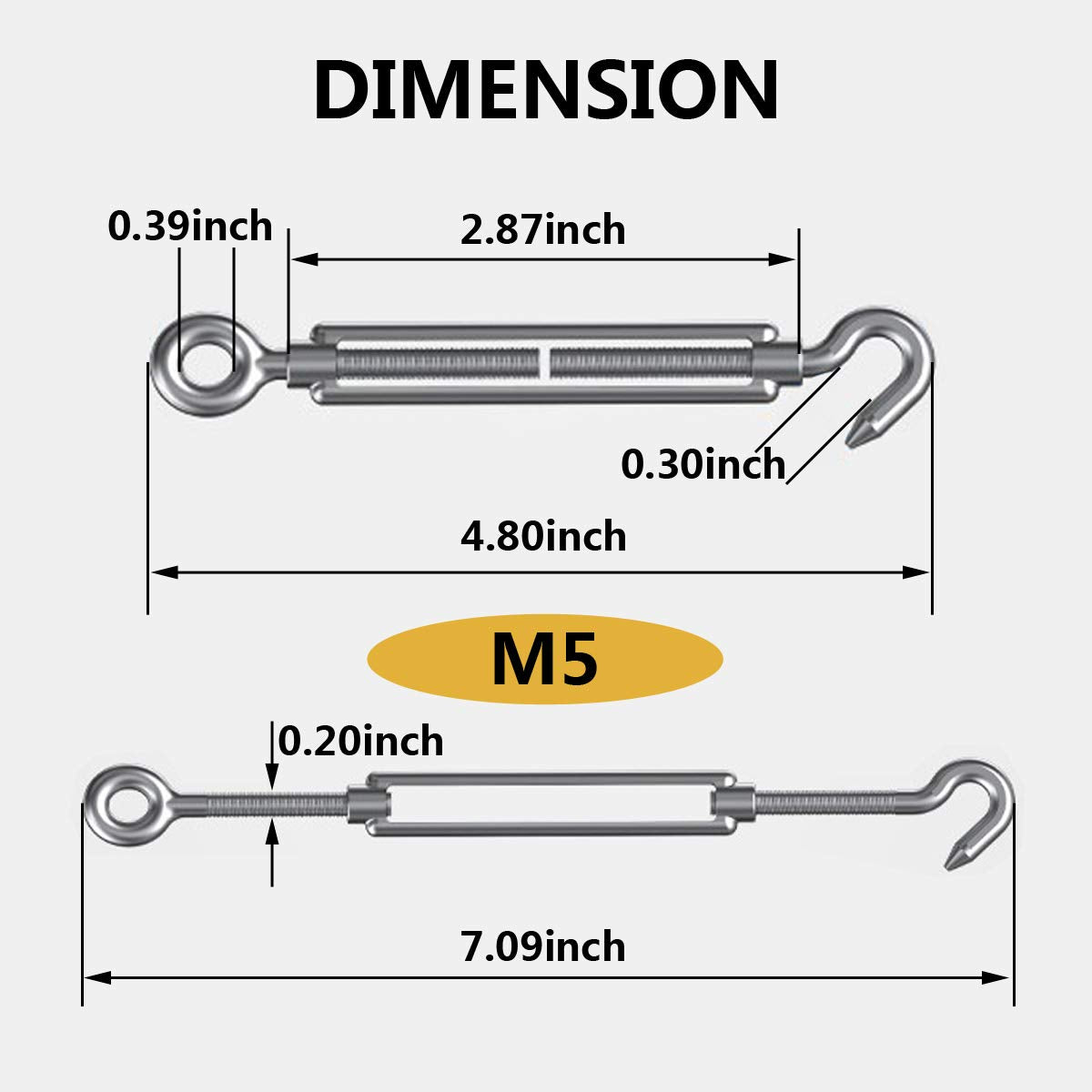 304 Stainless Steel Adjustable Wire Rope Tensioner Kit with Hooks J202
