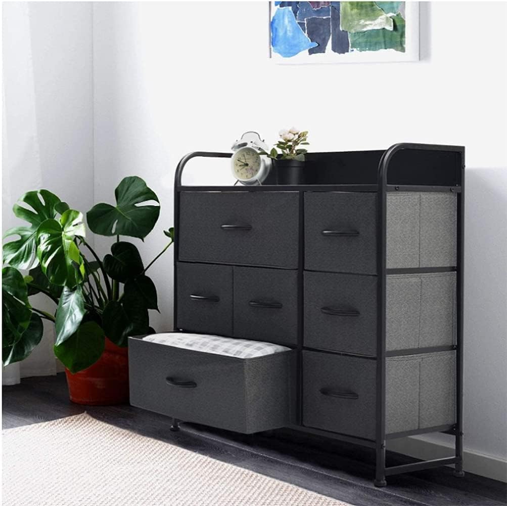Black 7 Drawer Fabric Dresser with Wood Top P718014