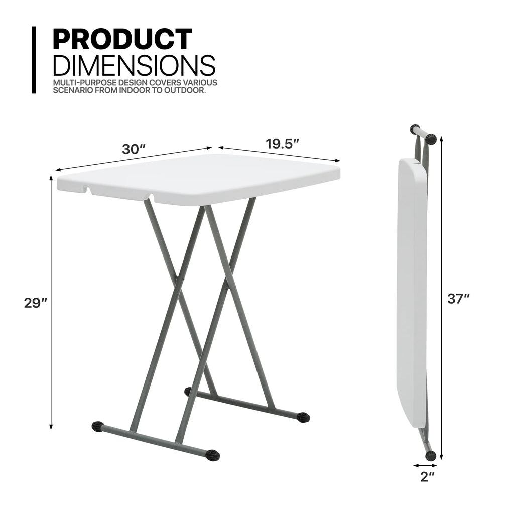 White Foldable TV Tray Table with Metal Frame F21458