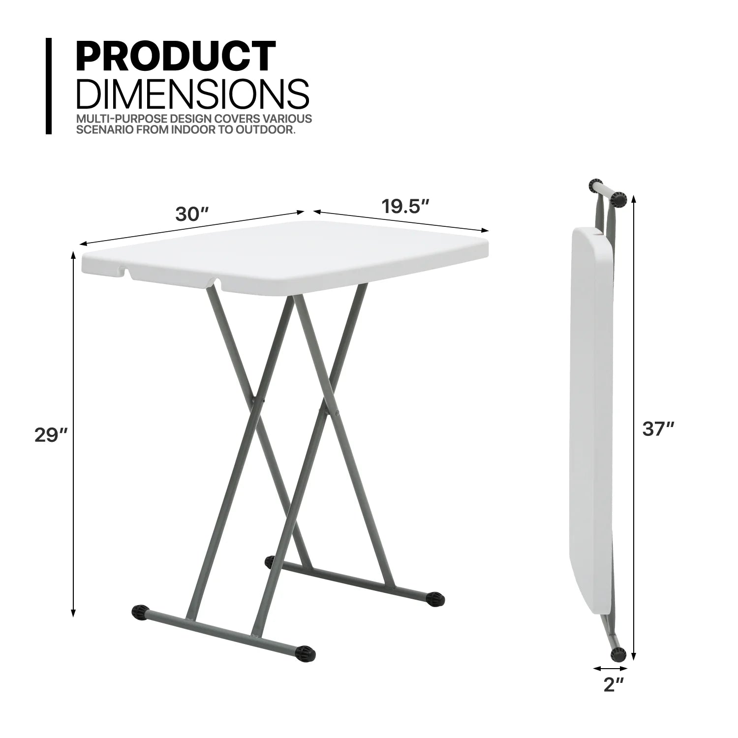 White Foldable TV Tray Table with Metal Frame F21458