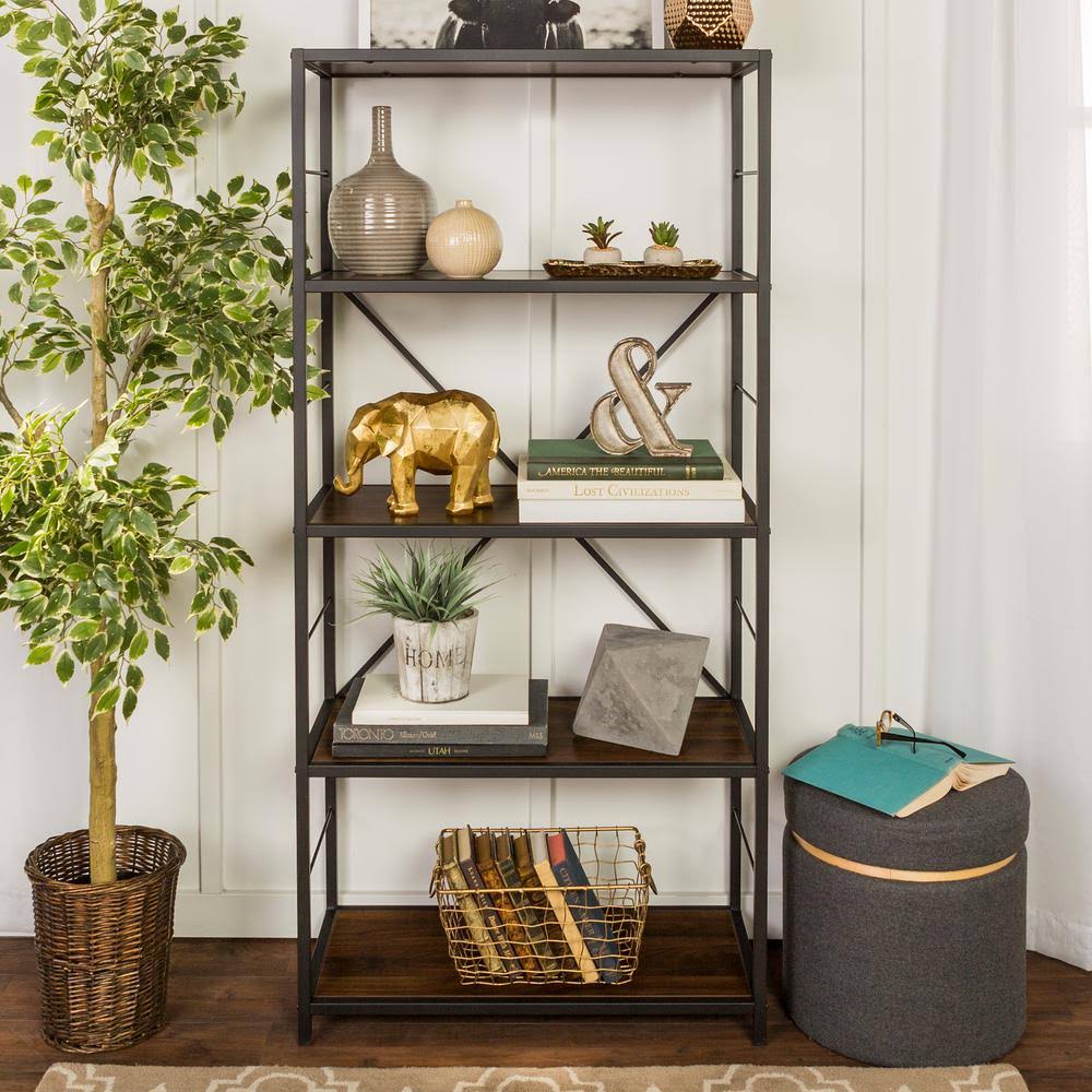 Rustic Metal and Wood Media Bookshelf S158938
