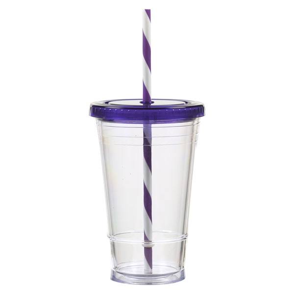 16 oz Double Wall Tumbler with Striped Straw D353
