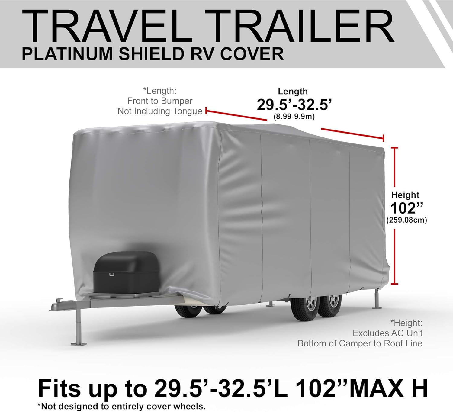 Weatherproof RV Cover for Travel Trailer 22.5' - 24.5' Long with Fleece Lining and Storage Bag G470820
