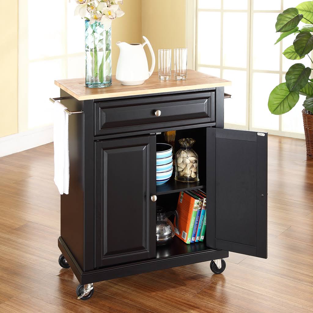 Solid Black Granite Top Portable Kitchen Cart G787269