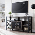 Large Brown Wood TV Stand with Metal Side X-Frame J34504