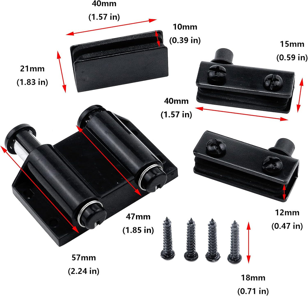 Stainless Steel Glass Door Pivot Hinge Double Head Magnetic Catch Closures ABS Black with Clamp Set for 5-6mm Glass Door S88231