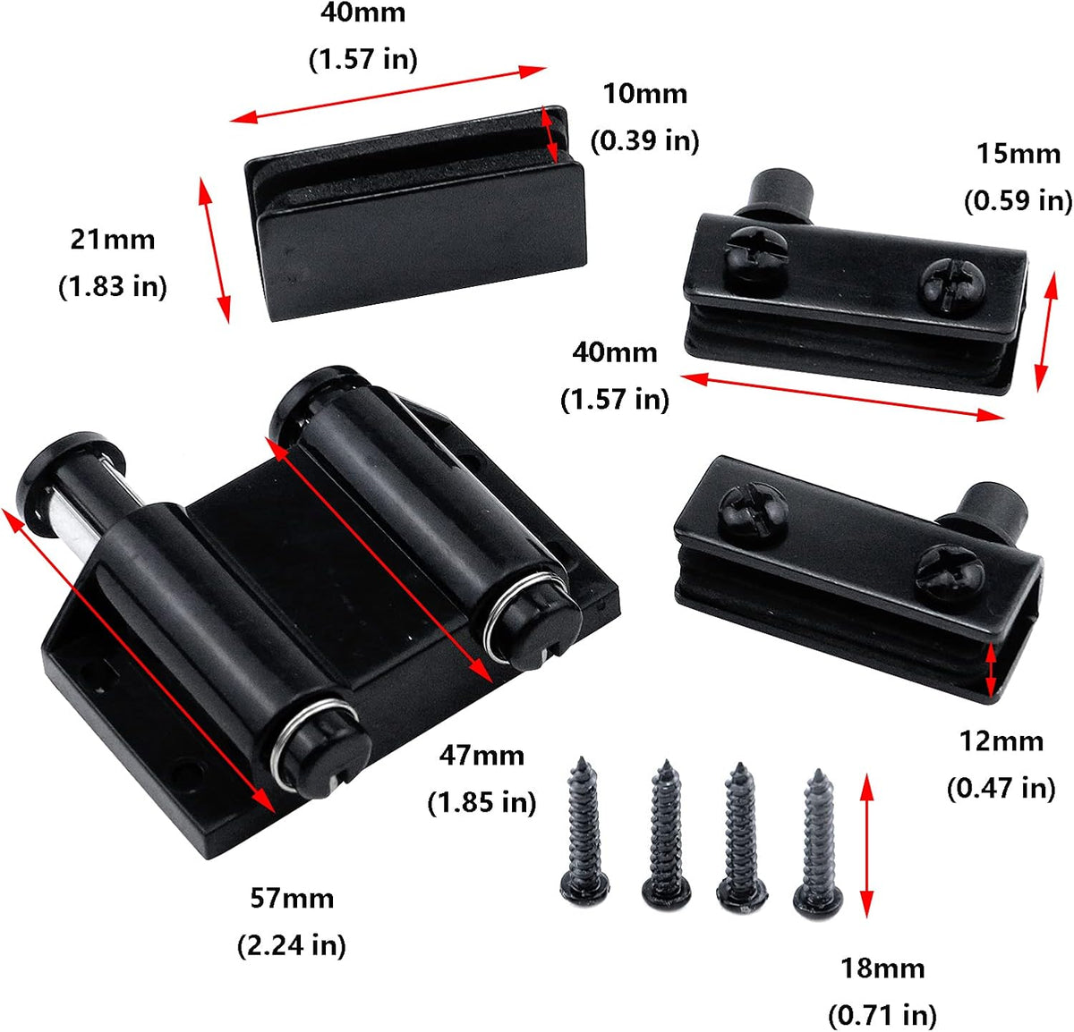 Stainless Steel Glass Door Pivot Hinge Double Head Magnetic Catch Closures ABS Black with Clamp Set for 5-6mm Glass Door S88231