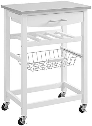 White Pine Wood Rolling Kitchen Island Microwave Cart with Storage L7190