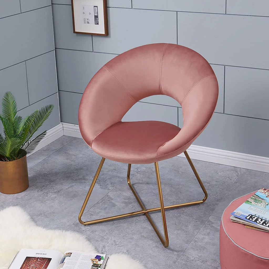 Pink Velvet Upholstered Arm Chair with Golden Metal Frame Legs J8913
