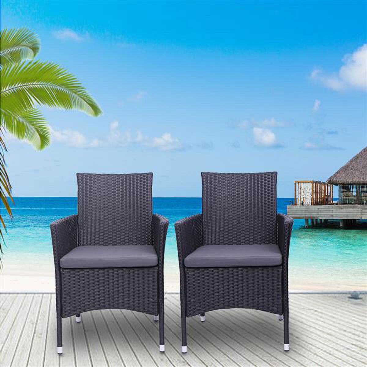 Black Rattan Single Backrest Chairs Outdoor Patio Furniture B921788