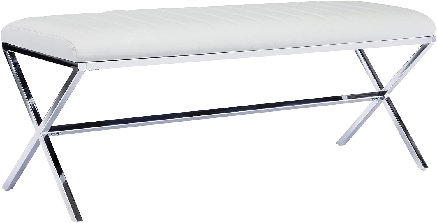 Faux Leather Upholstered Bench with Metal X Legs Q5762