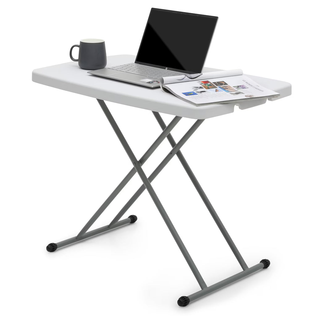 White Foldable TV Tray Table with Metal Frame F21458