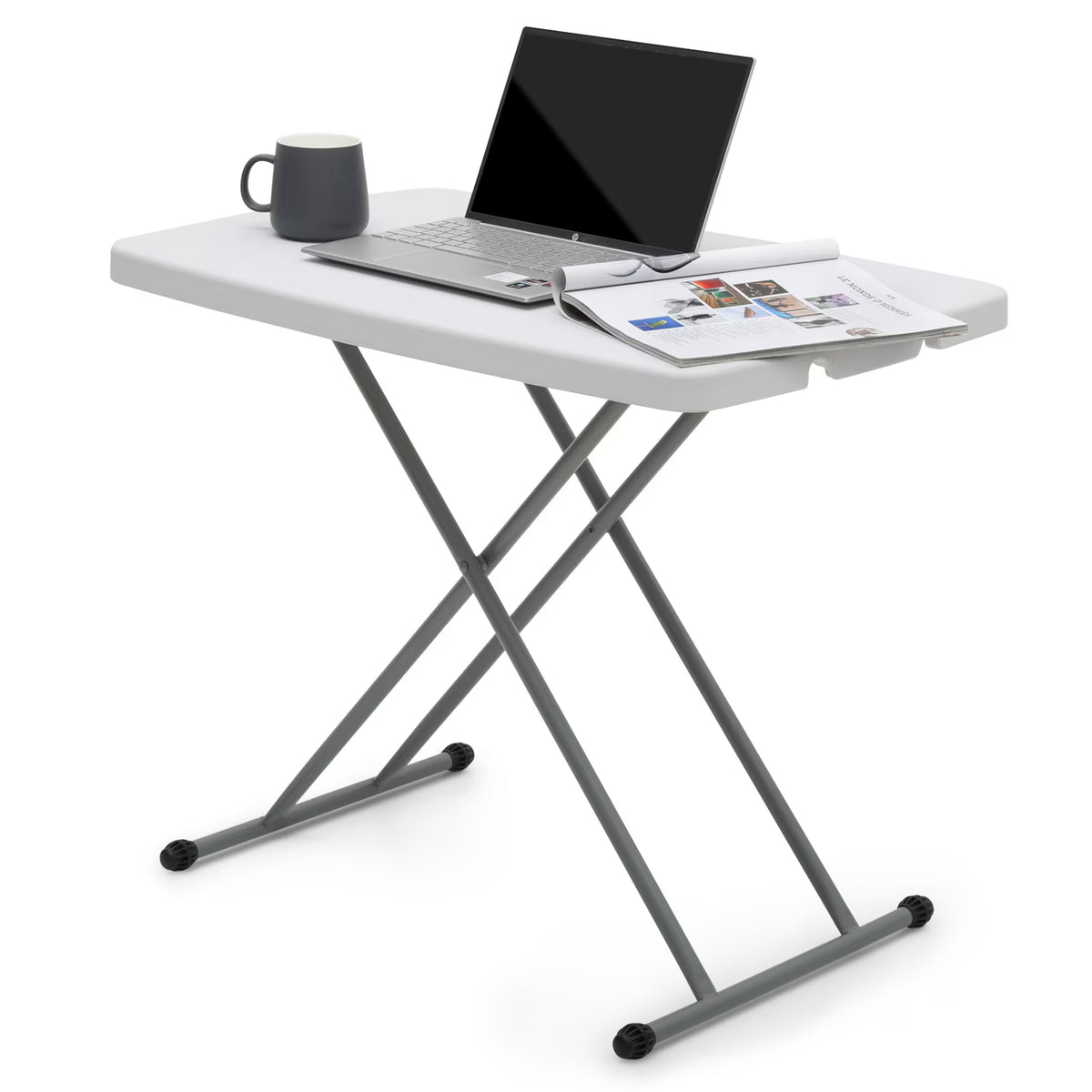 White Foldable TV Tray Table with Metal Frame F21458