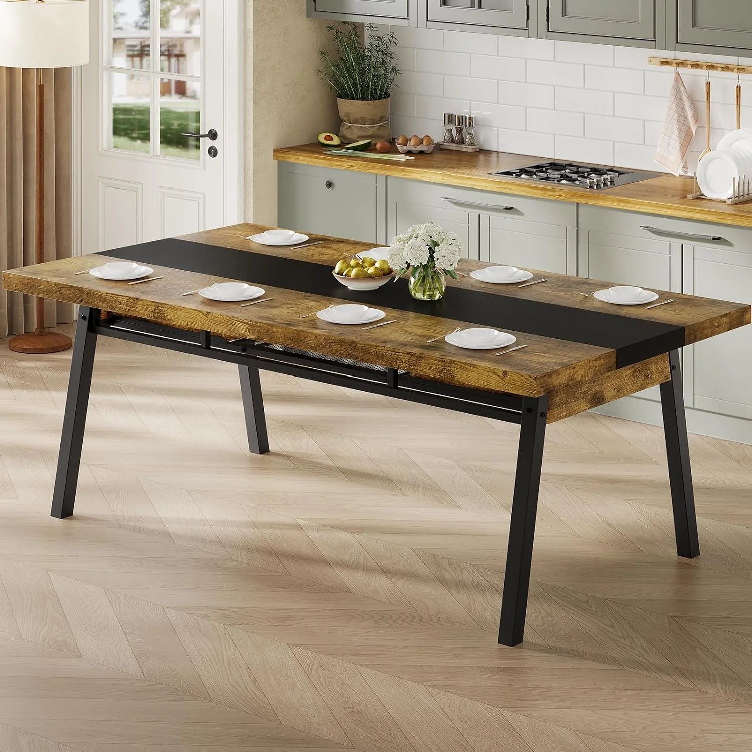 Brown 71-inch Rectangular Metal Frame Dining Table C5369
