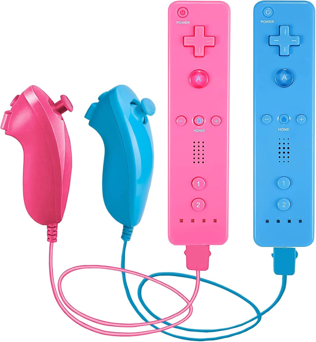 2 Pack Remote Controller and Nunchuck Joystick with Silicone Case and Wrist Strap (Pink and Blue) W1561