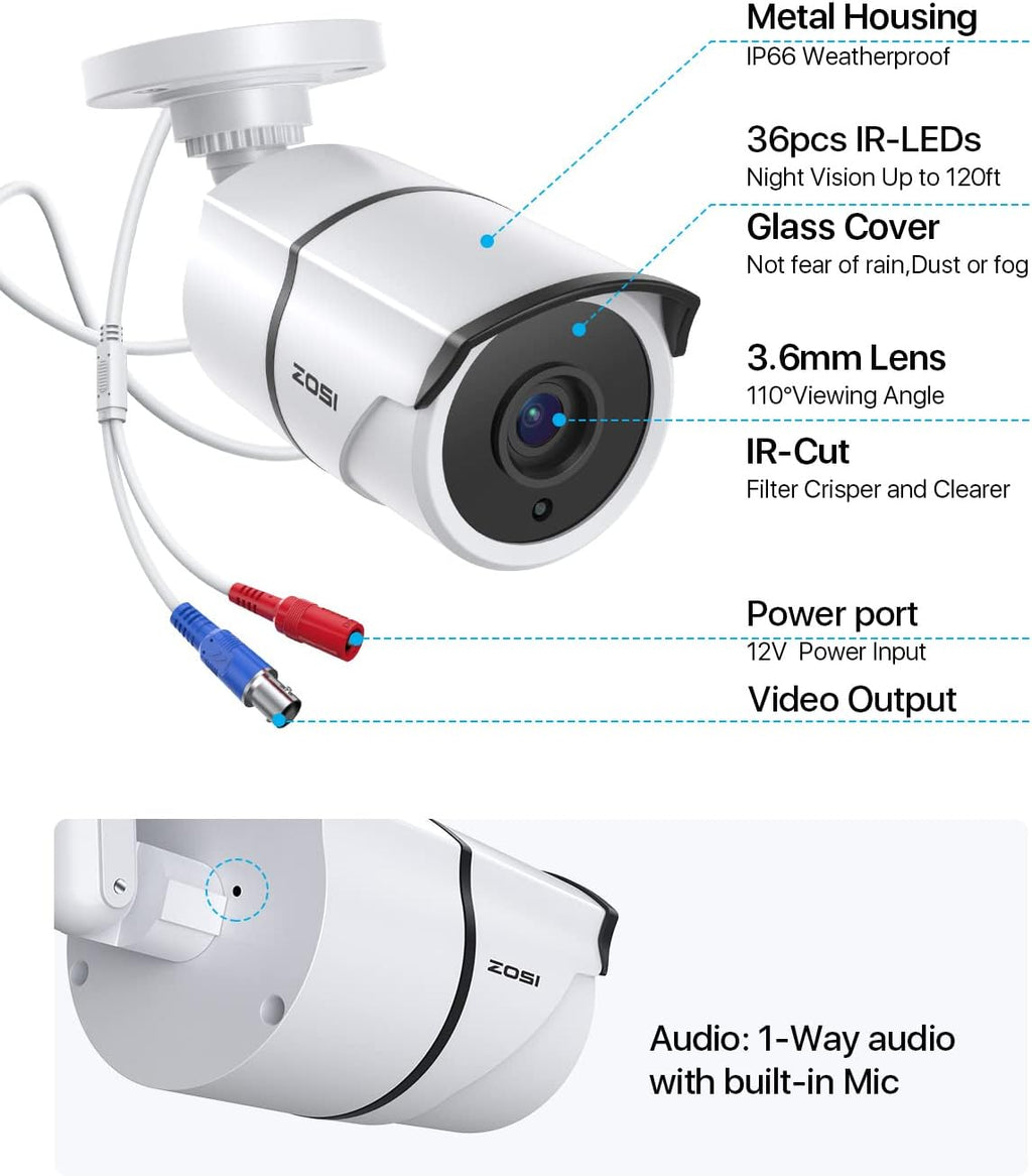 4PACK 1080P HD TVI Security Cameras 120ft Night Vision Waterproof Camera O5400