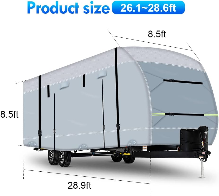600D Ripstop RV Cover with 4 Tire Covers & Tongue Jack Cover & 6 Gutter Cover C20499