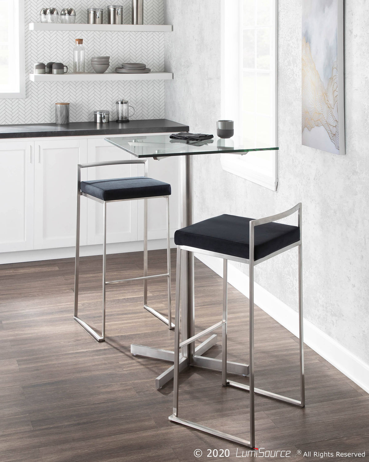 Square Bar Table Stainless Steel Clear Glass Top B75583