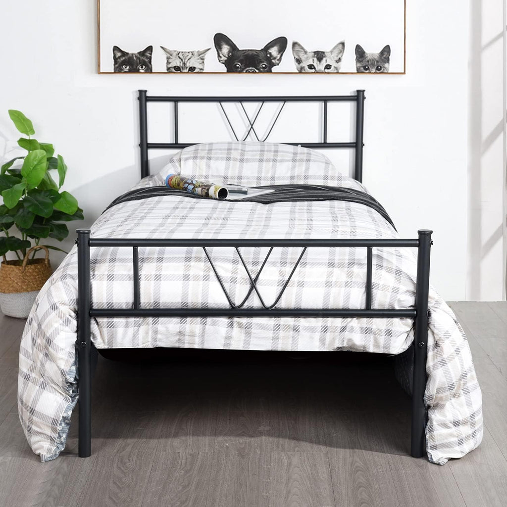 Black Metal Twin Size Bed Frame with Headboard and Footboard K9534