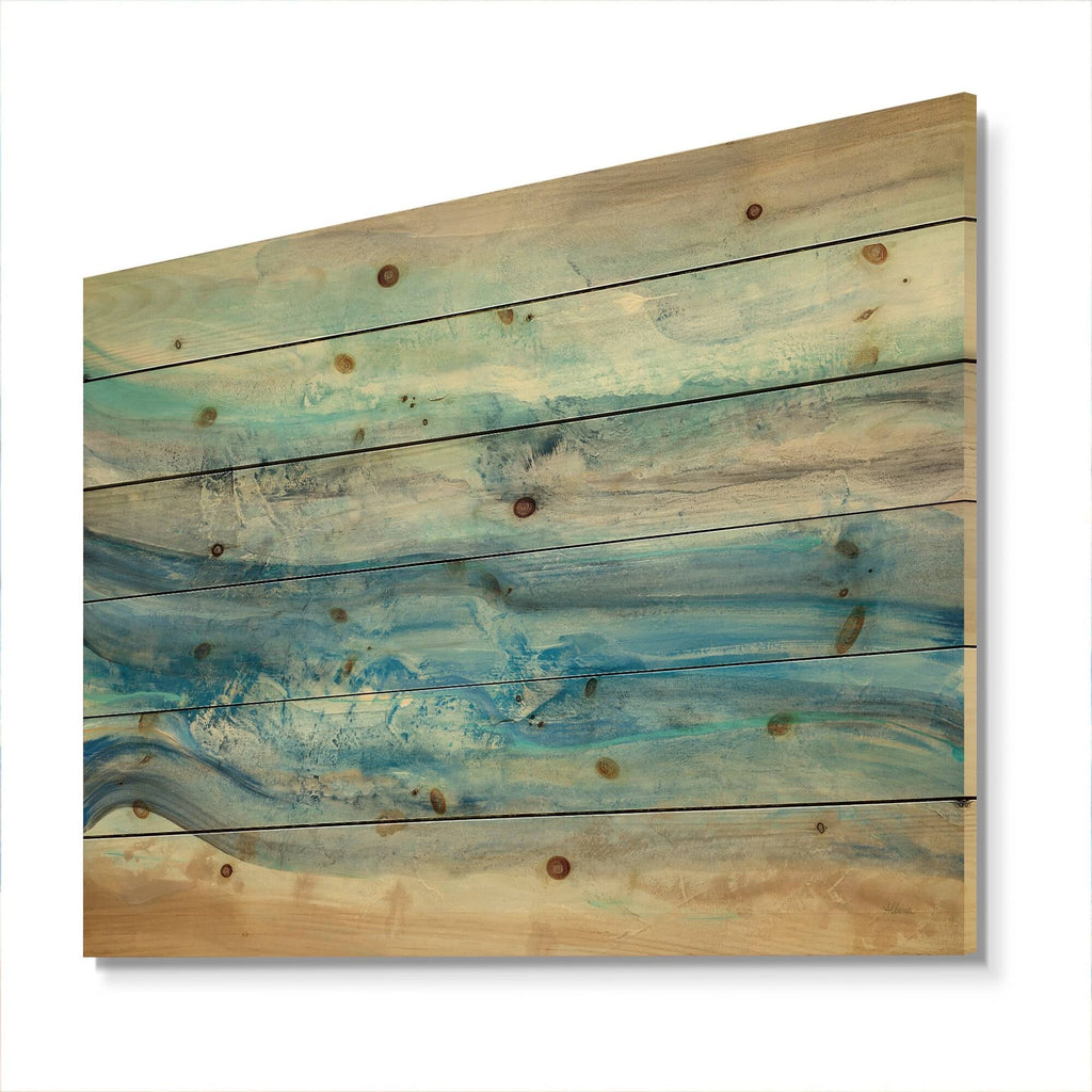 Blue Nautical Coastal Print on Natural Pine Wood M637184